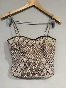 Crop top vintage Free People broccato oro bustier con cinghie rimovibili taglia 2 - Foto 1 di 3