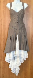 Carling In Love Paris Gray Wrincled Summer White Lace Ruffled Dress size T3 (M) - Picture 1 of 14