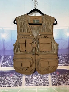 Outdoor Mesh Mens Medium Trout Fishing Tackle Vest Khaki Tan Zipper Pockets - Picture 1 of 10