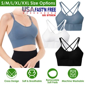 3Pack Women Sport Bras Cross Back Sexy Pad Support Bras Yoga Sleep Soft Bra New - Picture 1 of 24