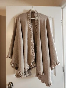 Sutton Studio Beige Cape One Size Wool Ruffle Trim Made in Italy Short Jacket - Picture 1 of 6