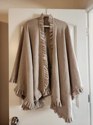 Sutton Studio Beige Cape One Size Wool Ruffle Trim Made in Italy Short Jacket  - Image 1 of 4
