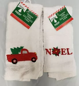 2 DIVERSI ASCIUGAMANI RICAMATI CON PUNTA DELLE DITA (11"x17) ROSSO CAMION & NOEL SU BIANCO, CH - Foto 1 di 7