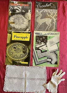 Vintage Bundle Crochet Magazines. At Least One Dates To WWII. Plus Mat & Glove. - Picture 1 of 12