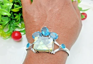 925 Sterling Silver Labradorite Gemstone Handmade Jewelry Bracelet - Picture 1 of 6