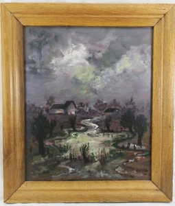 Betzler Karl Heinrich 1929 Gemälde Häuser Bachlauf bei Mondschein Nacht 1970/79 - Bild 1 von 12
