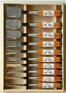 Japanese Nomi Chisel Vintage Old Retro Oire Tools Set of 10 oak w/Box NEW - Picture 1 of 2