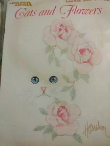 Leisure Arts Leaflet 349 Cats and Flowers Counted Cross Stitch by B. Harrison - Picture 1 of 8