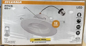 (12 Pack) Sylvania RT5/6 inch 65 W Retrofit Downlights Dimmable LED Recessed - Picture 1 of 2