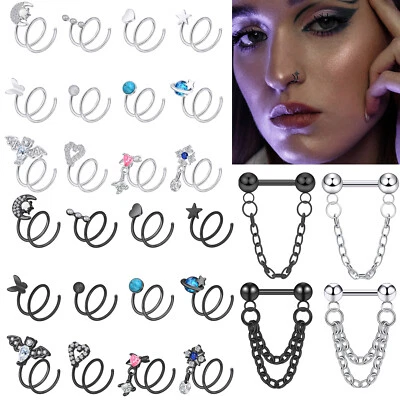 2PCS Double Twist Nose Ring Hoop Surgical Steel Cartilage Tragus Earring 20G 16G - Image 1 of 4