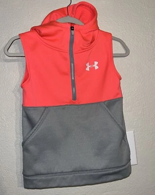 Under Armour Youth YMD Sleeveless Hoodie Fleece Lined  Gray Pink/Orange - Image 1 of 4