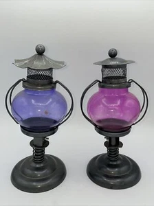 Incense/ Votive Candle Metal W/ Purple Glass Holder Industrial/maximalist Decor - Picture 1 of 6
