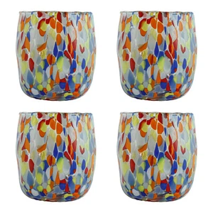 Set of Four 4 Murano Glass Drinking Art Tumbler Multi Handmade Blue Millefiori - Picture 1 of 6