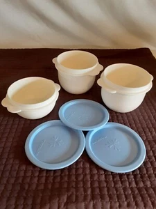 Tupperware Set of 3 One Touch White Bowls with Blue Lids - Picture 1 of 2