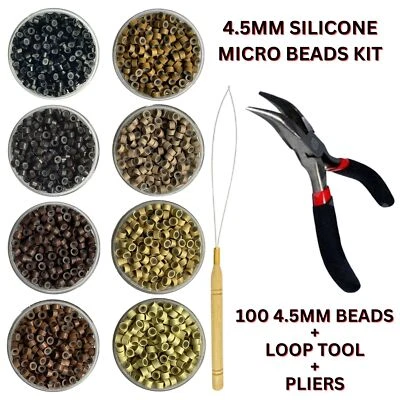 4.5mm Silicone Lined Micro Rings, Pliers & Loop Tool Puller Hair Extension Kit - Image 1 of 4