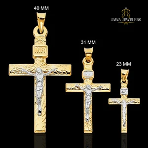 Colgante de cruz crucifijo religioso dorado de 14 K dos tonos para hombre - Imagen 1 de 19