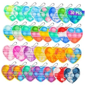 Pop Fidget Toys Bulk Its Valentines Day Gifts for Kids 30PCS Heart Keychain - Picture 1 of 8