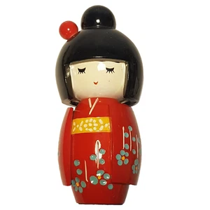 Kokeshi wooden vintage Doll Japanese Red Kimono Traditional dress 12cm - Picture 1 of 8