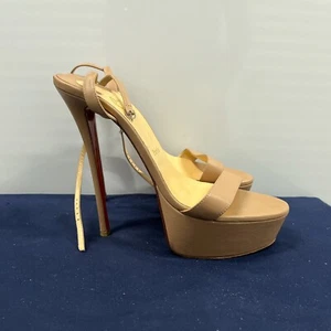 Christian Louboutin Loubi Queen Alta 150 Nude Ankle Strap Sandal Heel Size 41 - Picture 1 of 10