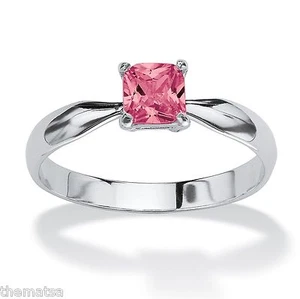 WOMEN PRINCESS CUT TOURMALINE OCTOBER STONE STERLING SILVER RING 4 5 6 7 8 9 10 - Picture 1 of 3