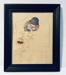Impresión artística vintage enmarcada de William Tara hobo viajero/payaso triste con girasol - Imagen 1 de 4