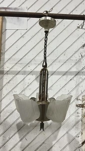 Antique Art Deco Slip Shade Ceiling Light Fixture Chandelier 6 Light - Picture 1 of 15