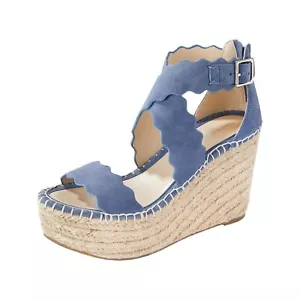 Marc Fisher Calita Blue Suede Wedge Espadrille Platform Wedge Sandals Sz 11 - Picture 1 of 12
