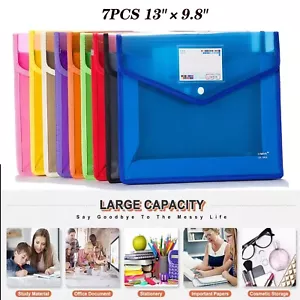 7 Colors File Pocket PP Plastic Transparent Document Folder A4 Size File Bag US - Picture 1 of 19