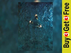 Three men swimming in the sea watercolour painting unique gift (print) - Picture 1 of 9