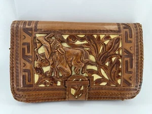 Borsa a mano vintage Davalos Mexico in pelle lavorata a mano pelle intagliata Matador & Bull - Foto 1 di 18