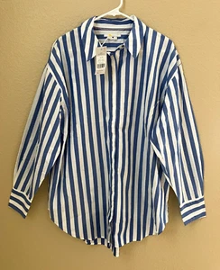 Boden Shirt Long Sleeve Women's Size 8 Oversized Cotton Blue Stripe NEW - Picture 1 of 8