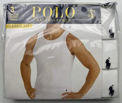 Polo Ralph Lauren Para Hombres Calce Clásico Blanco Paquete de 3 Tanques Acanalados Talla Pequeña Foto 1 de 4
