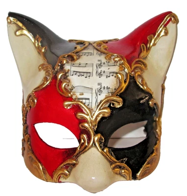 CAT 1 (2) - A QUALITY HANDPAINTED ITALIAN FEMALE MASK, HARLEQUIN RED/BLACK. - Image 1 of 4
