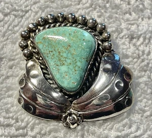 Signed KC Sterling Silver Turquoise Stone Chunky Kingman (?) Charm 925 Pendant - Picture 1 of 13