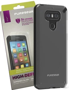 PureGear Black/Clear Slim Shell Case + Puregear Tempered Glass Cover for LG G6 - Picture 1 of 7