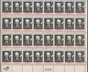 USA #1383 -1969 Sheet of 32 Stamps, PL 31424 "Dwight D. Eisenhower" 6¢ OG XF MNH - Picture 1 of 5
