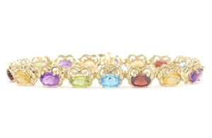Fancy 14KT Yellow Gold Oval Cut Multi-Stone Alternating Tennis Bracelet 7" ADL - Picture 1 of 8