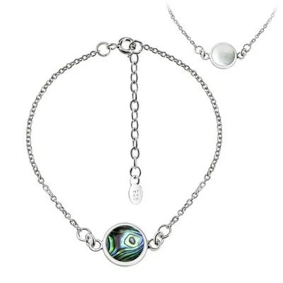 Striking Double-Sided Abalone Shell and White Shell Sterling Silver Bracelet - Image 1 of 4