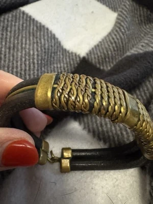 Artisan Handmade Genuine Leather, Brass, Copper and Silver Cuff Bracelet - Image 1 of 4