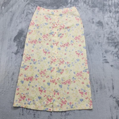 Falda deportiva vintage Liz Claiborne para mujer 8P amarilla floral lino abotonada midi Foto 1 de 4