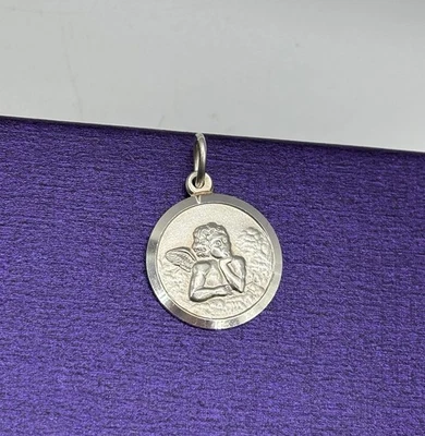 Angel Cherub Sterling Silver Charm Pendant Round 3/4 In VTG - Image 1 of 4