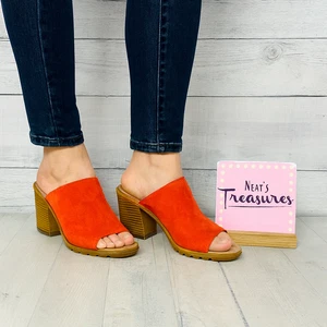 Sandalias Sorel Naranja Cuero Suave Gruesas Apiladas Tacón Alto Deslizables Talla 9.5 - Imagen 1 de 16