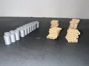 HO scale oil drum barrels and pallets (50 pc) 1:87 Train Layout Industrial Scene - Picture 1 of 9