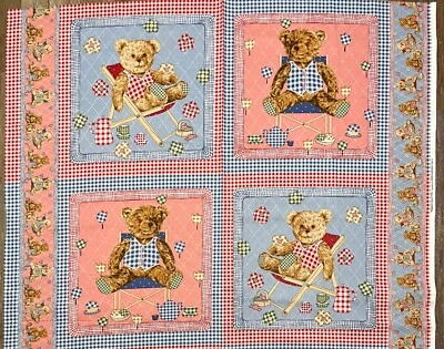 Vintage Teddy and Friends by Rose & Hubble Cotton Fabric Pillow Panel 35" x 45" - Image 1 of 4