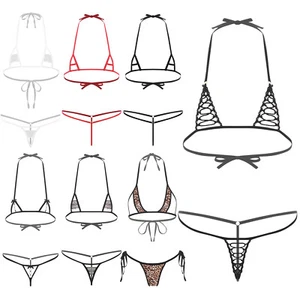 Damen Sexy Durchsichtig BH mit T-Back G-String Dessous Set Nachtwäsche Bikini - Bild 1 von 62
