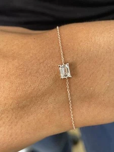14k Rose Gold Diamond Bracelet Emerald Lab Created F/VS 0.7 Ct Prong Set - Picture 1 of 5