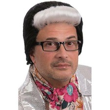 Parrucca Cristiano Malgioglio cantante Nera Ciuffo Bianco unisex taglia unica