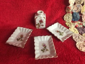 Vintage 4 Stück seltene Salzvase & 3 Salzkeller zierliches Porzellan Rosen Goldrand Unikat - Bild 1 von 7