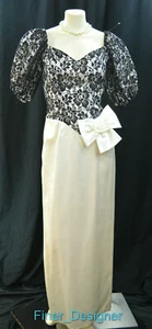 Bridal Originals black Lace white satin Wedding gown tuilp hem dress 8 S VTG 80s - Picture 1 of 6