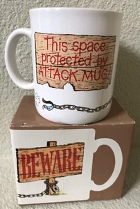VINTAGE HALLMARK ‘BEWARE THIS SPACE PROTECTED BY ATTACK MUG’ COFFEE CUP MUG - Picture 1 of 2